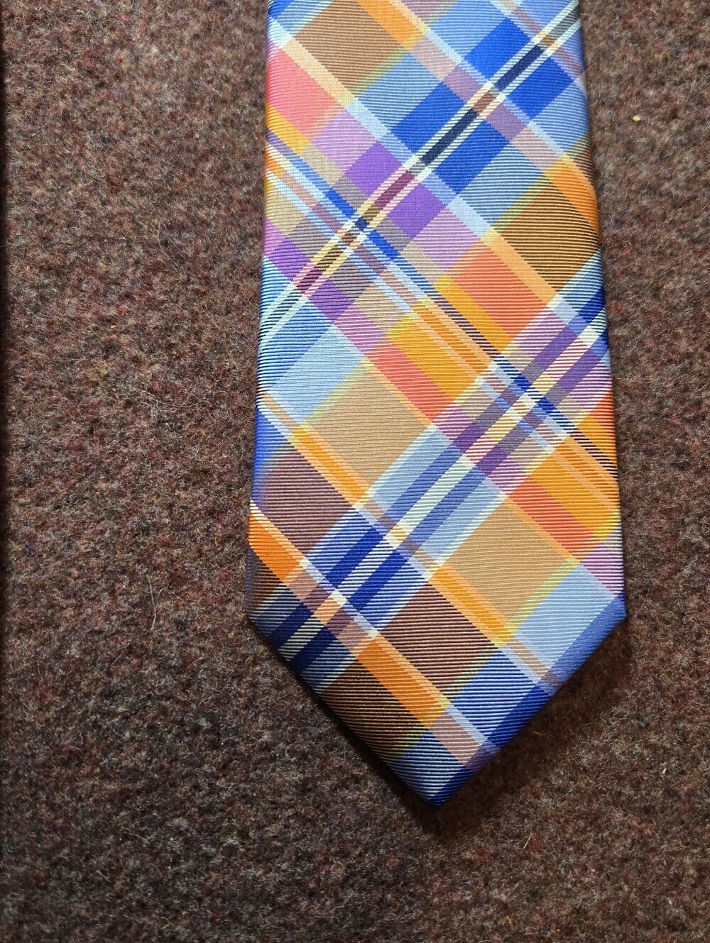 Croft And Barrow Silk Tie Lot Of 2 Paisley And Plaid Orange Pink Blue - Picture 3 of 6